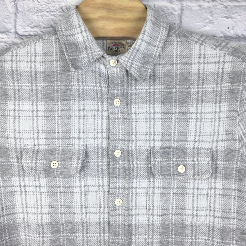 Faherty Brand Men Grey Plaid Legend Long Sleeve Sweater Button Shirt Size Medium